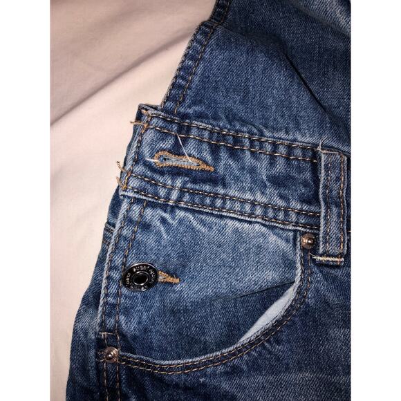 Denim Overalls Size 6 Blue Distressed Pockets 90s Grunge Boho Farmer Country - Picture 9 of 9